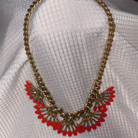 Stella & Dot Coral Cay Statement Necklace Orange Chunky Chain - Picture 1 of 6